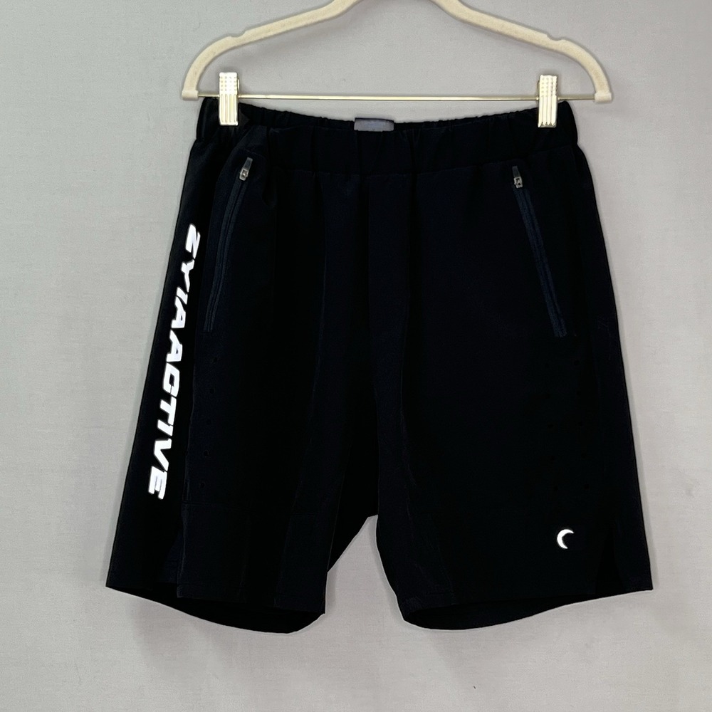 Zyia Active Shorts Workout Athletic Drawstring Zip Pockets Black Men's Sz S‎ 8"